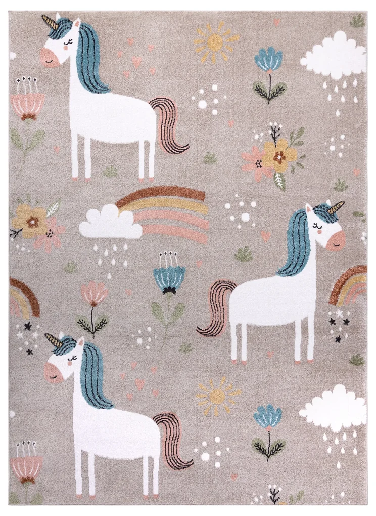 Covor FUN Sweety pentru copii, unicorn, curcubeu bej
