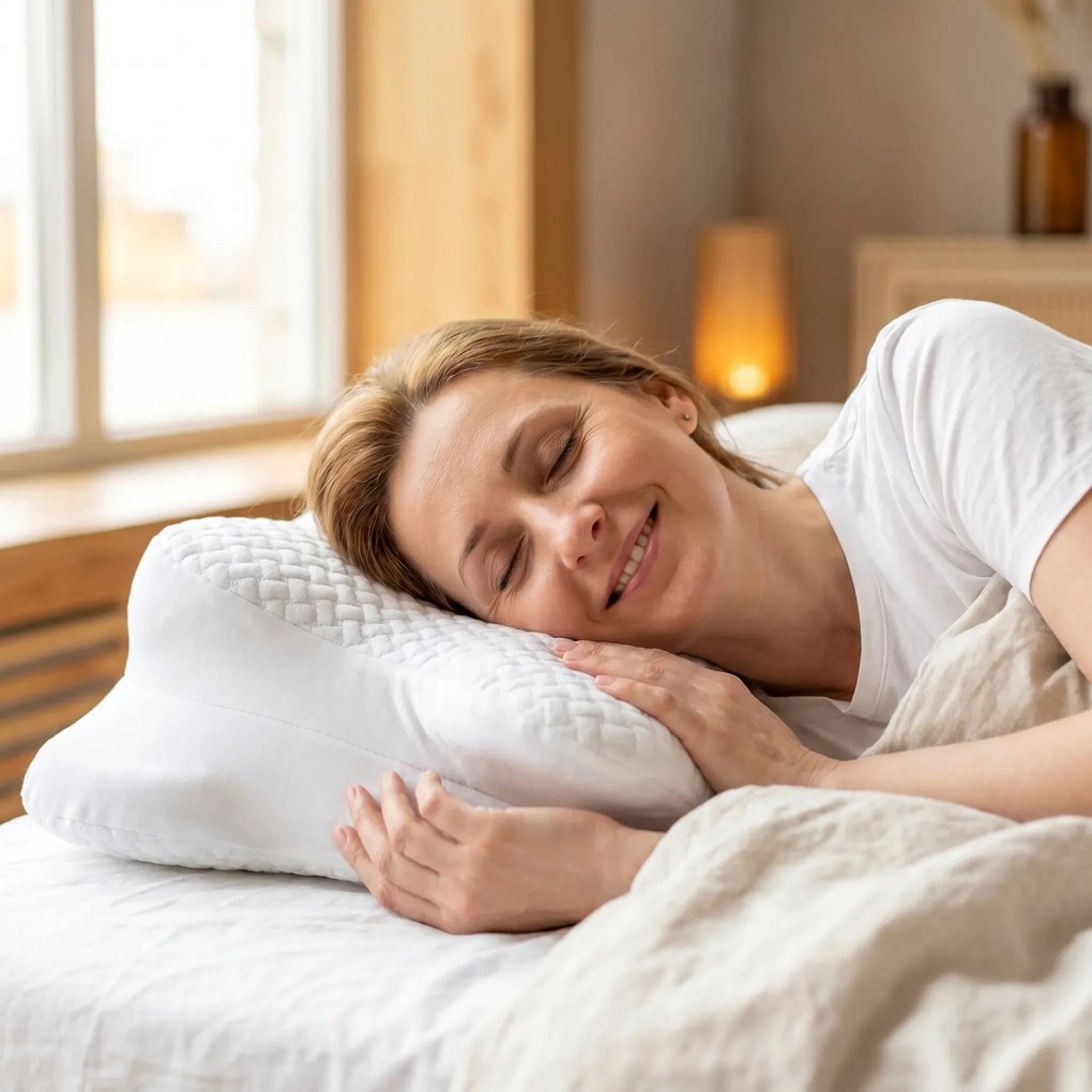 Perna cervicala ortopedica CERVI-SAN Confort memory foam fermitate moale, Alb
