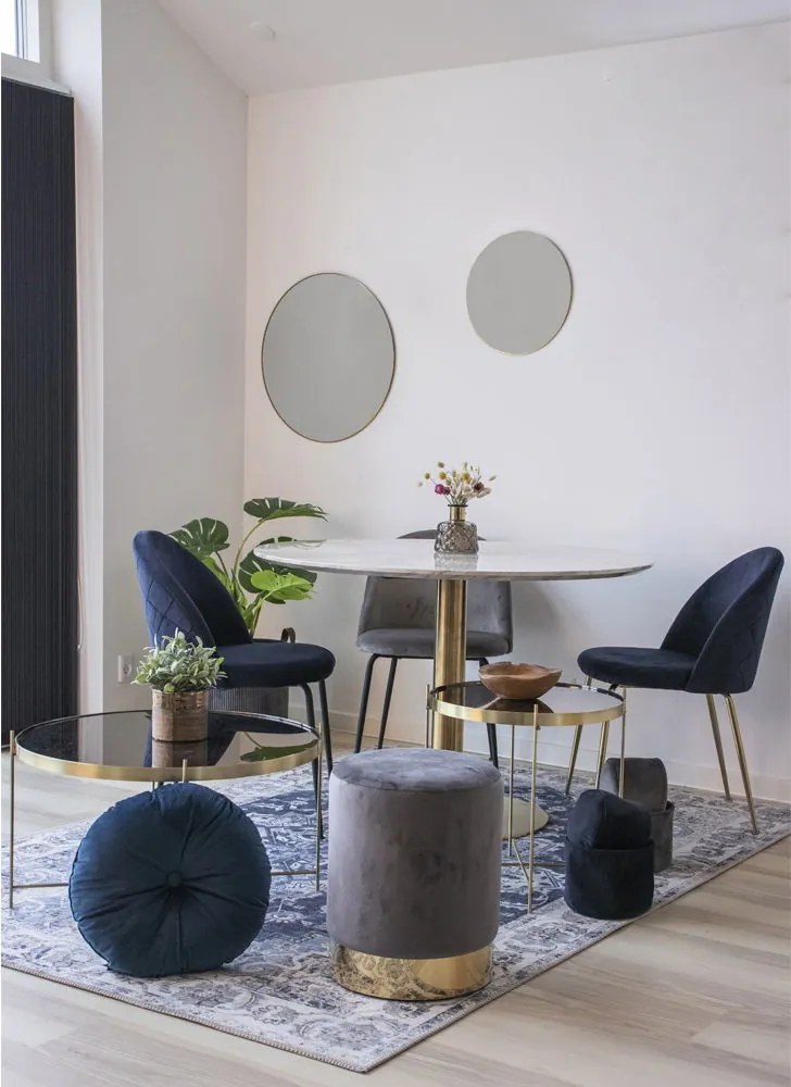 Masă de dining rotundă Bolzano 110x75 cm alb-alamă