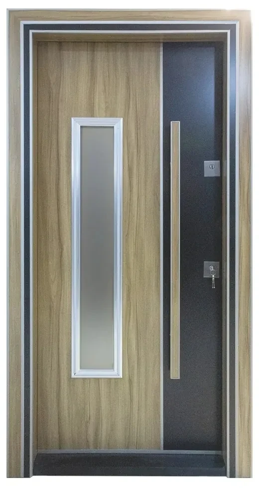 Usa metalica de exterior cu izolatie si vizor Novo Doors NDS1000S, Din compozit, 2 yale, Kit complet, Pentru case, (Geam: Sticla securizata, Sens