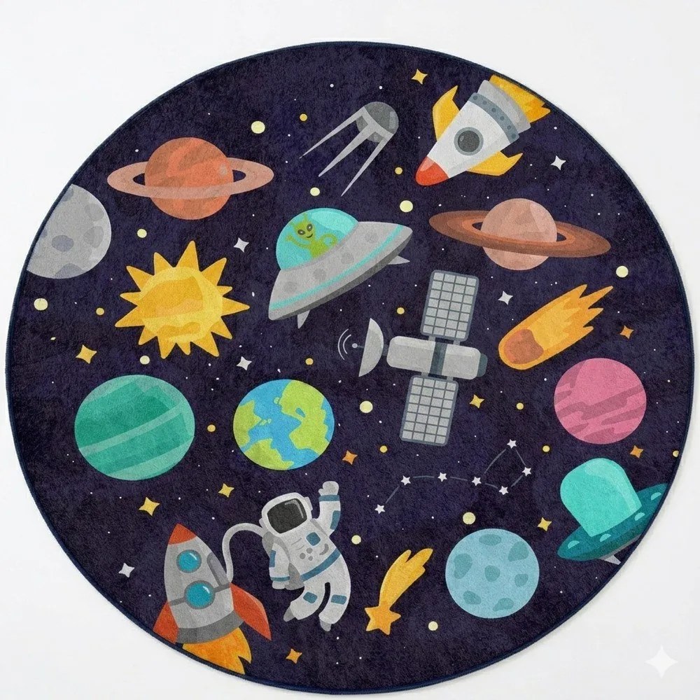 Covor de joacă pentru copii albastru închis lavabil ø150 cm Into The Space – Mila Home