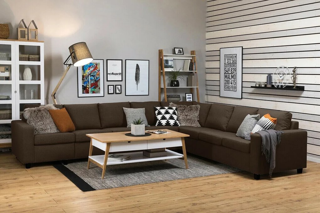 Colțar Scandinavian Choice C160Maro, Negru, 345x285x86cm, Picioare: Plastic
