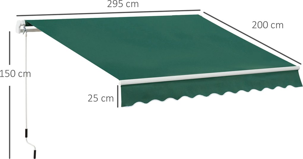 Copertină Retractabilă Manuală Outsunny pentru Verandă, 3x2 m, Verde | Aosom Romania
