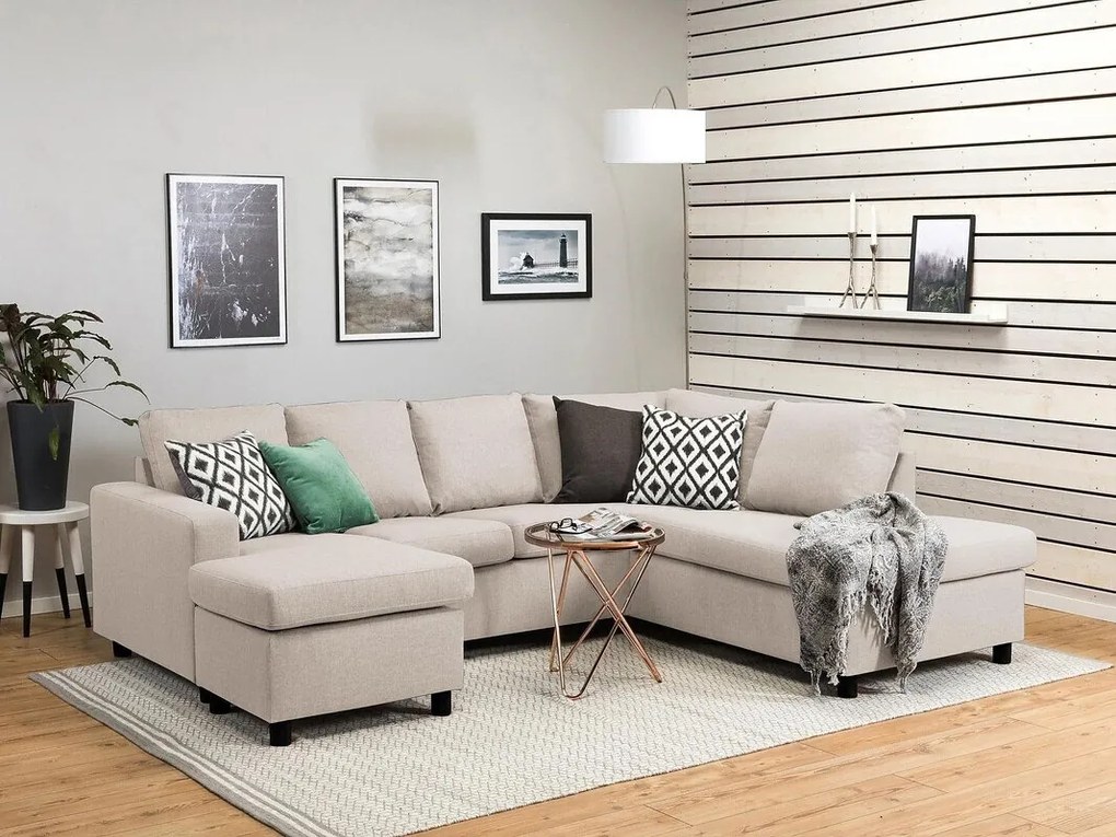 Colțar Scandinavian Choice C153Negru, Beige, 254x194x82cm, Picioare: Plastic