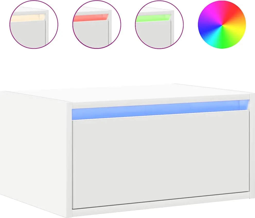 vidaXL Noptieră montată pe perete cu lumini LED, alb