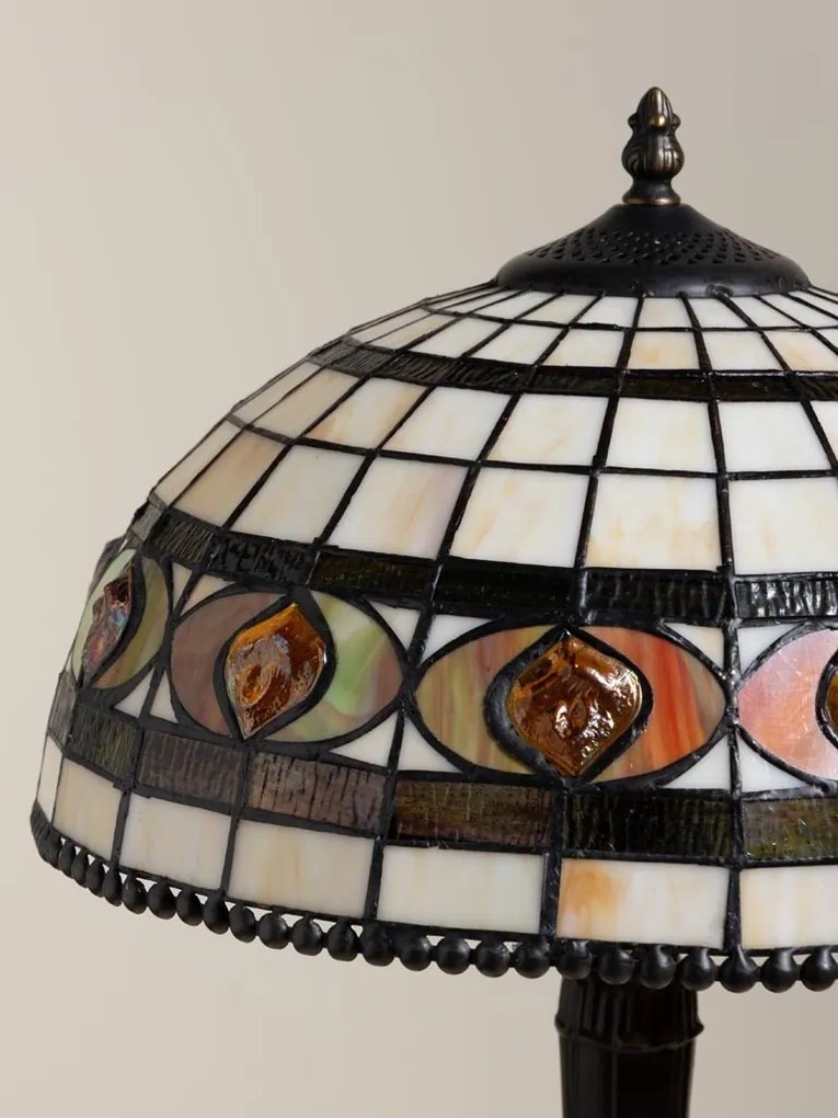 Lampa de masa din metal, cu abajur din sticla vitrata , "Vitralia"