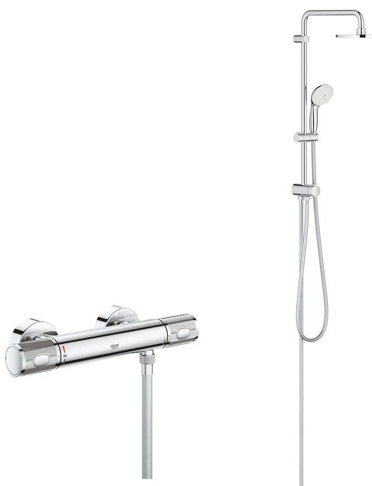 Coloana cabina dus termostat Grohe Grohtherm Performance, palarie 200mm, para de mana 3 tipuri de jet( 34776000,27389002)