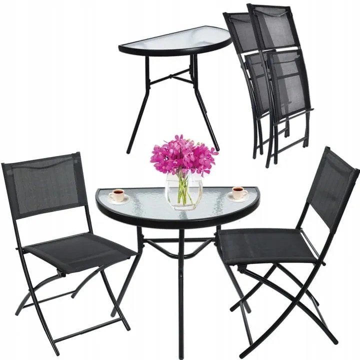 Set mobilier de balcon, negru