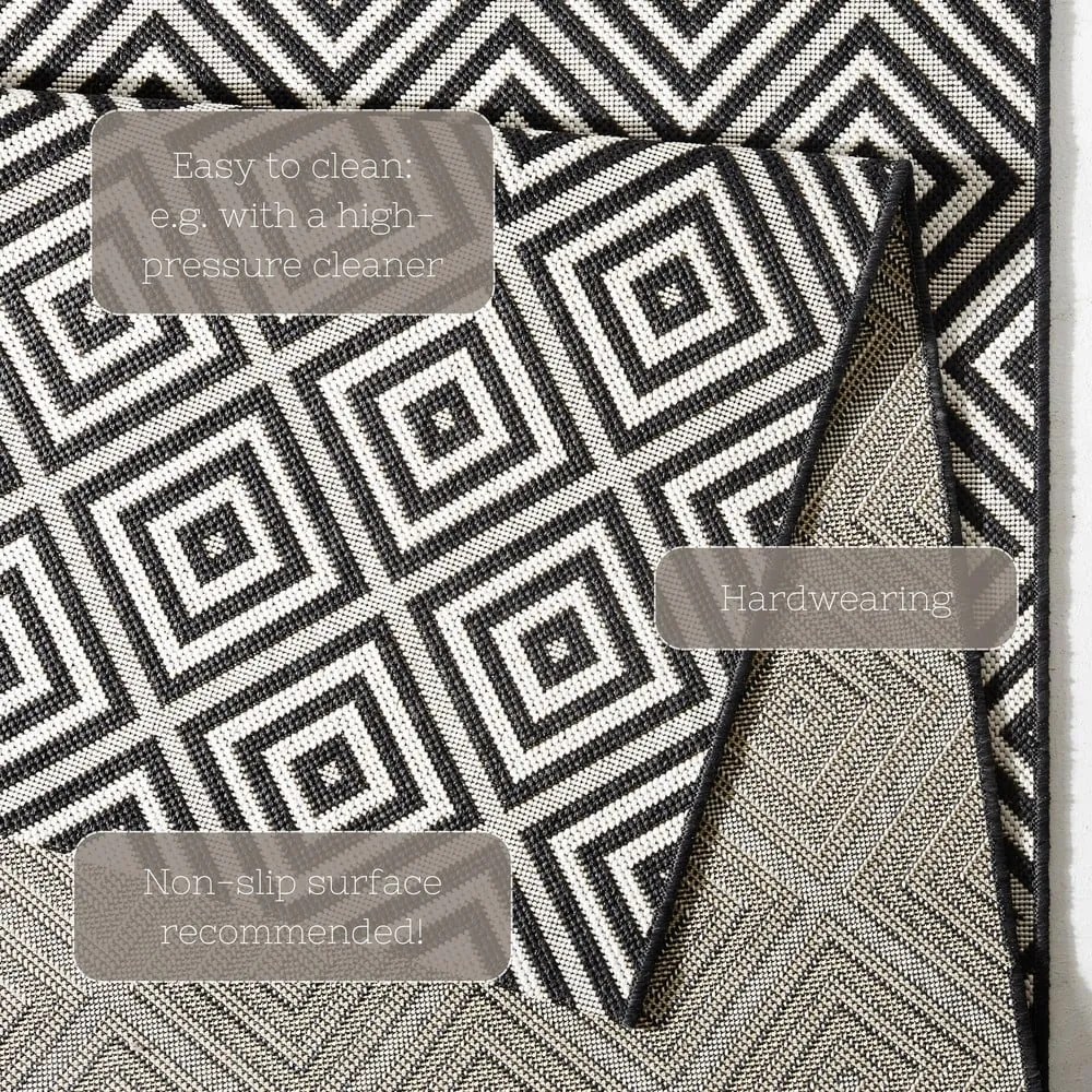 Covor de exterior NORTHRUGS Karo, 140 x 200 cm, negru-alb