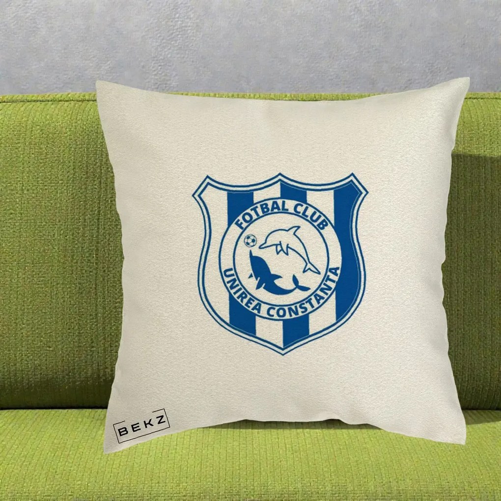 Perna Personalizata FC Unirea Constanta Fotbal, 40x40 cm, Ecru, Husa Detasabila, Perna Inclusa, BEKZ®
