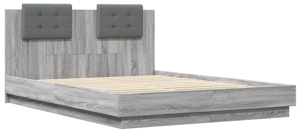 3209924 vidaXL Cadru de pat cu tăblie, gri sonoma, 140x200 cm, lemn prelucrat