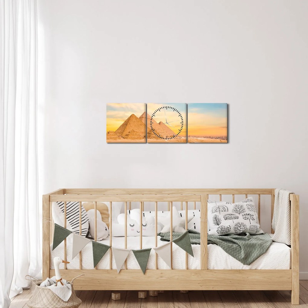Tablou cu piramidele din Egipt (cu ceas) (90x30 cm)