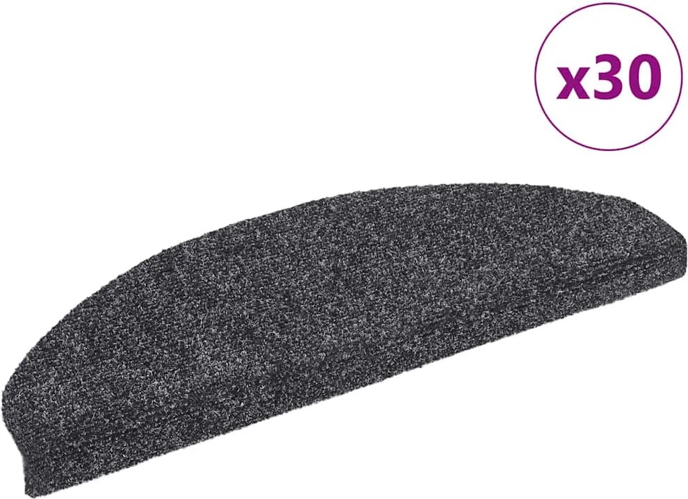 vidaXL Covorașe autoadezive pentru scări, 30 buc., 65x21x4 cm, gri închis, semirotunde, mari