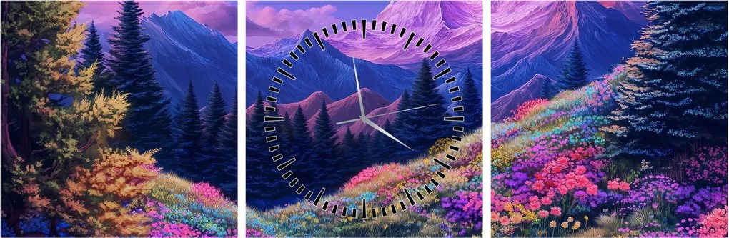 Tablou - Peisaj violet la lună plină (cu ceas) (90x30 cm)