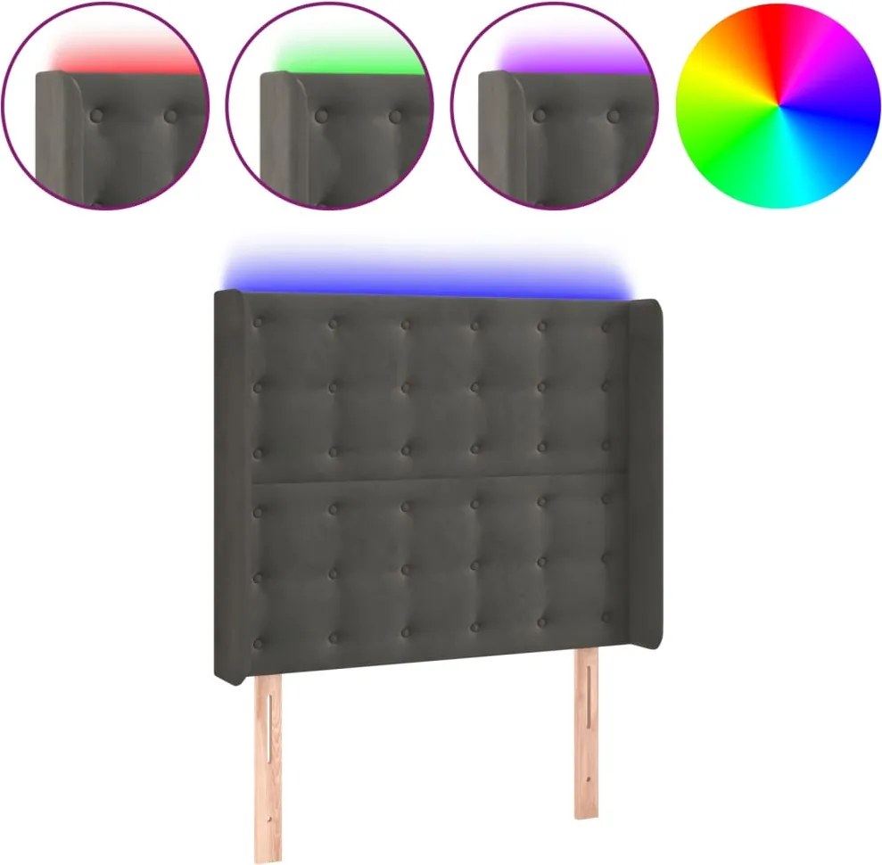 vidaXL Tăblie de pat cu LED, gri închis, 83x16x118/128 cm, catifea