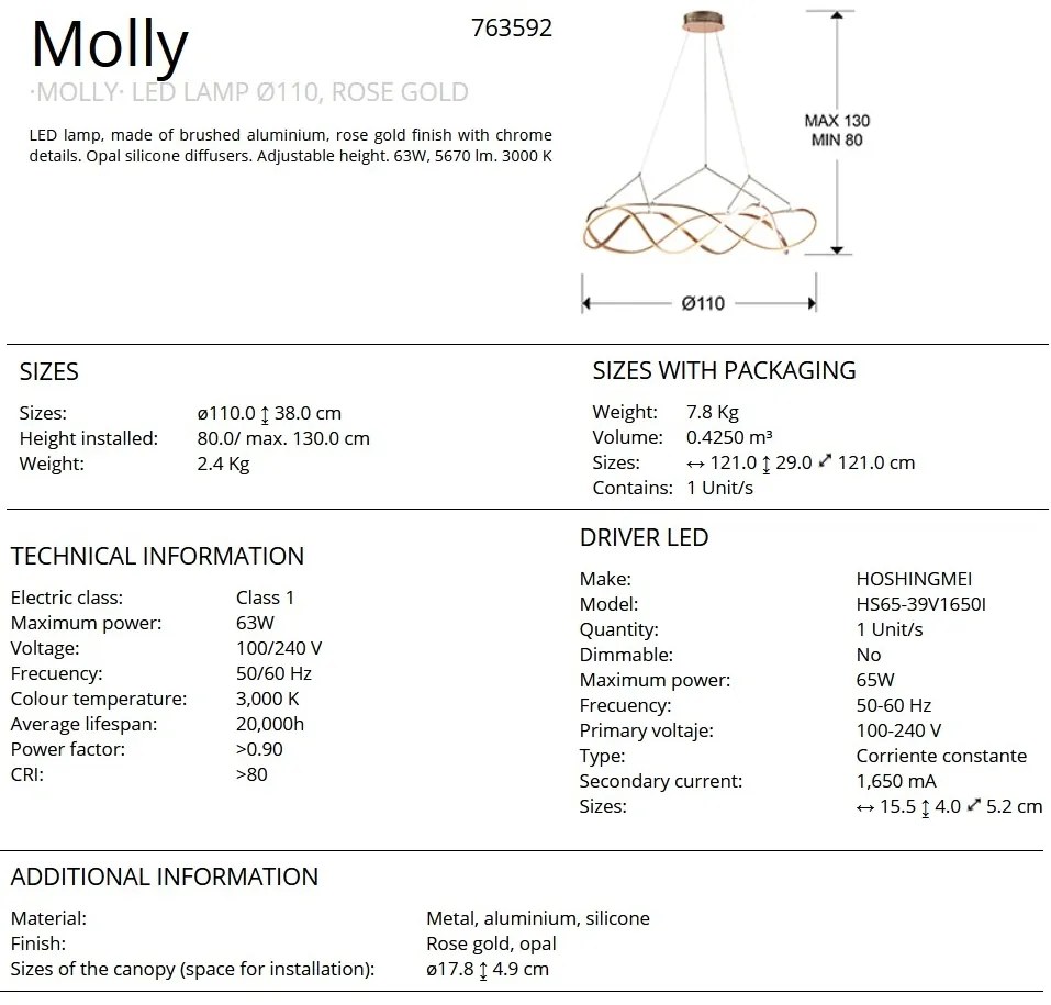 Lustra LED XL design ultra-modern Molly auriu roze 110cm SV-763592