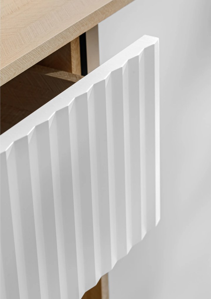 Comodă TV Bliwon 148 cm cu sertare - herringbone scandi/alb mat