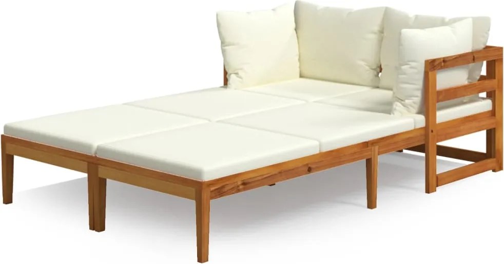 vidaXL Șezlonguri cu perne alb crem, 2 buc, lemn de acacia