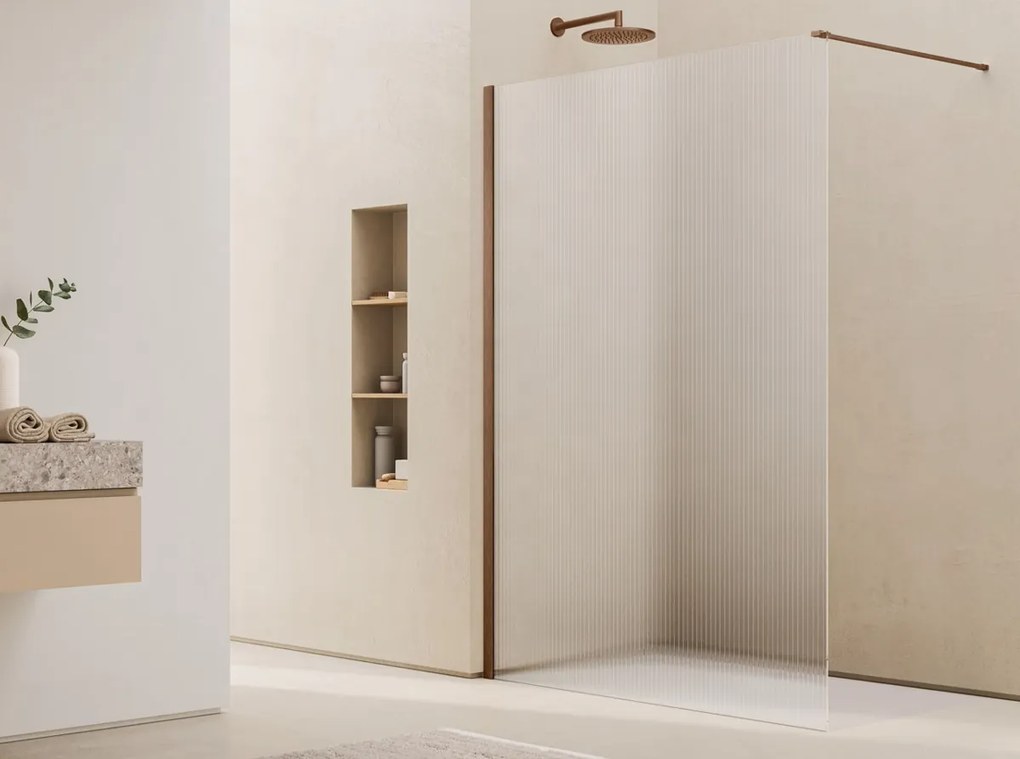 Paravan dus sticla walk-in 140x200 cm cupru periat, sticla 8 mm, Ronal Lina Cupru periat, 1400x2000 mm