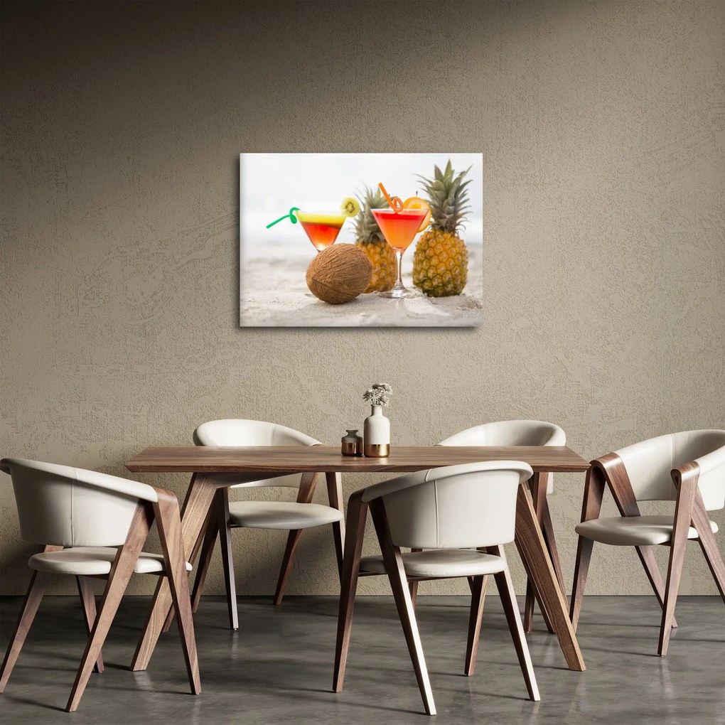 Tablou cu ananas și pahare pe plajă (70x50 cm)