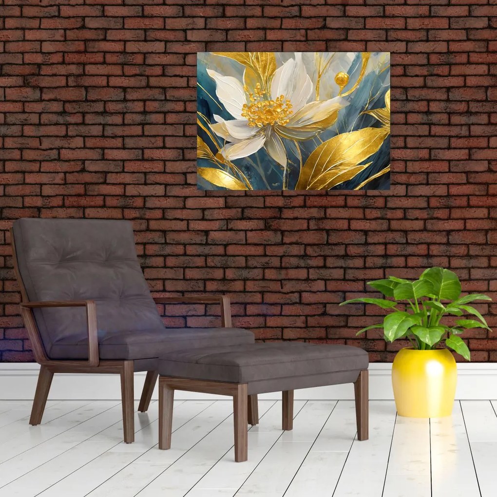 Tablou - Pictura de flori de aur (70x50 cm)