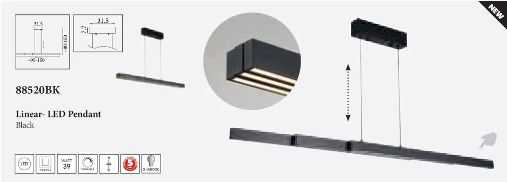 Lustra LED suspendata extensibila Linear negru