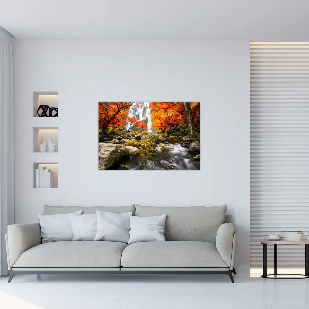 Tablou - Cascade în pădurea portocalie (90x60 cm)
