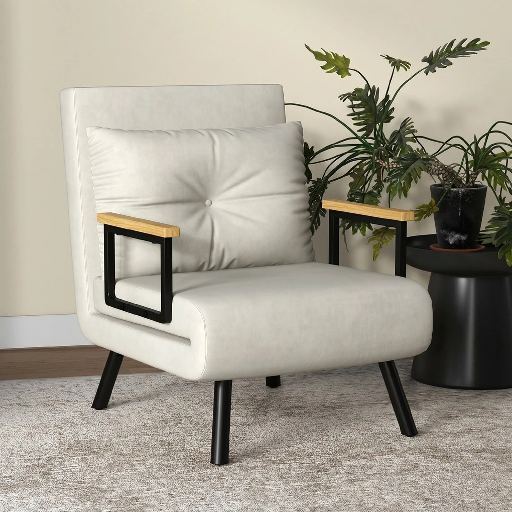 HOMCOM Canapele Extensibile Individuală Alb Crem 63x73x81 cm cu Pernă Extensibilă pe 5 Nivele | Aosom Romania