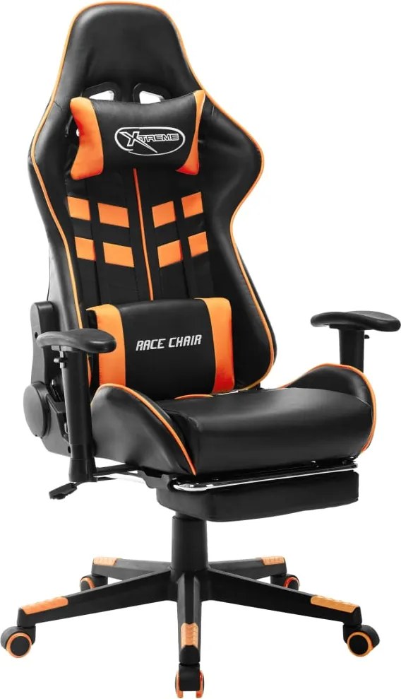 vidaXL Scaun gaming cu suport picioare, negru/oranj, piele ecologică