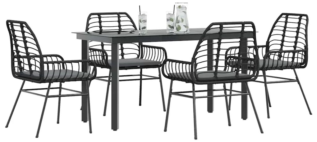 vidaXL Set de sufragerie de grădină 5 piese neagră Sticlă Poly Rattan