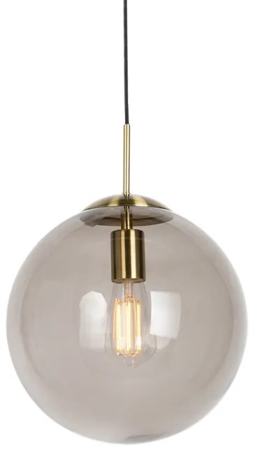 Lampă modernă suspendată din alamă cu sticlă fumurie 30 cm - Ball