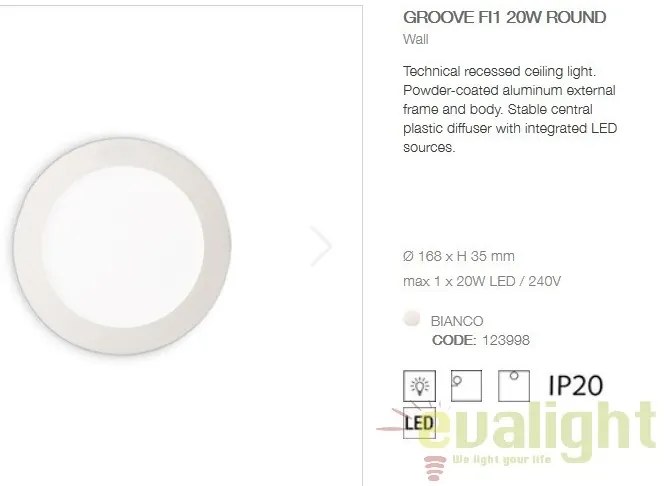 Spot incastrabil pt. tavan fals cu LED integrat GROOVE FI1 20W ROUND 123998