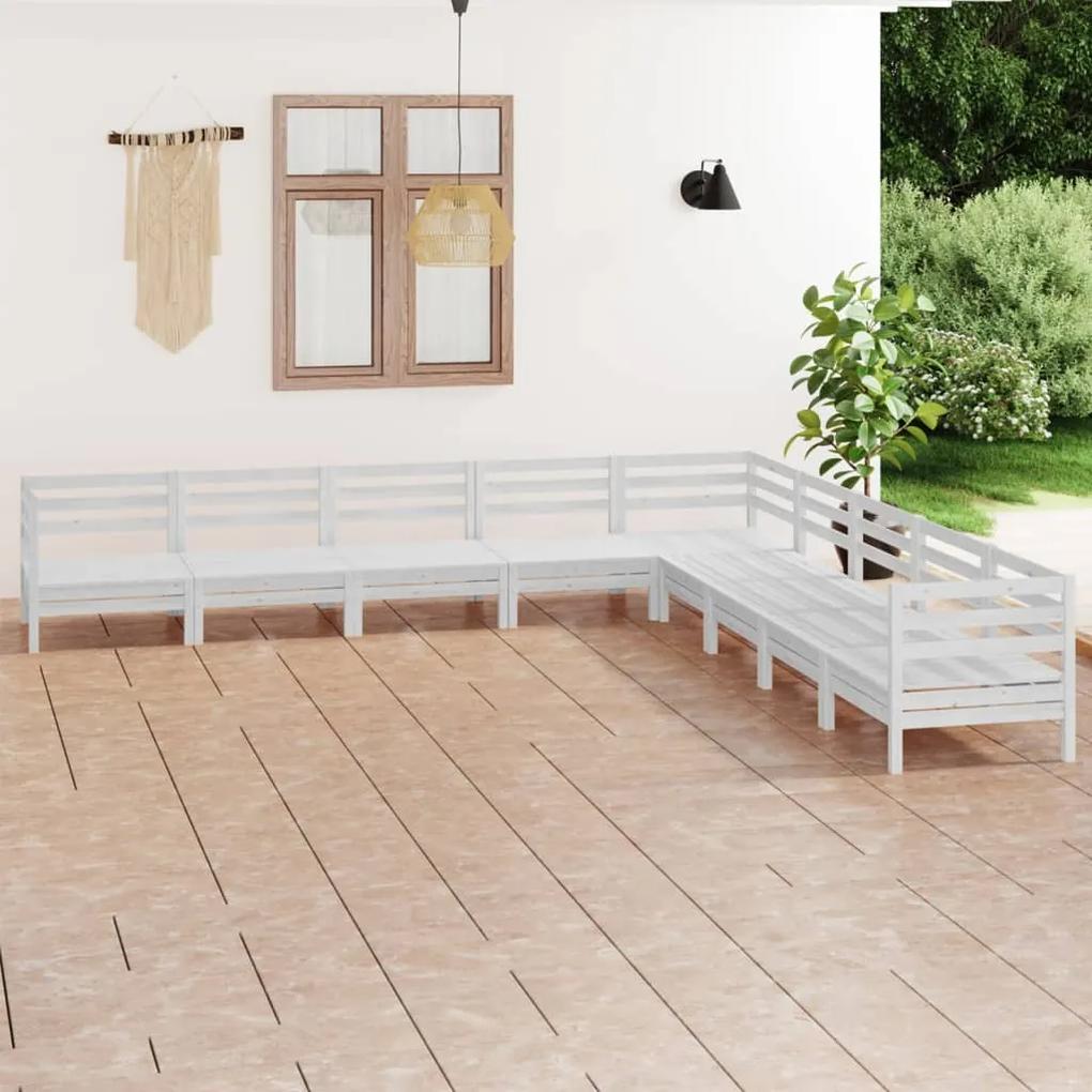 3083115 vidaXL Set mobilier de grădină, 9 piese, alb, lemn masiv de pin