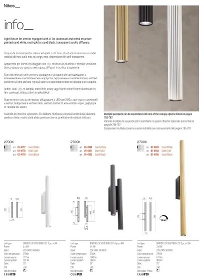 Redo NIKOS 01-3859 - Lampă suspendată LED pe cablu, 8W, 230V, 3000K, CRI 90, Ø 6 cm, alb