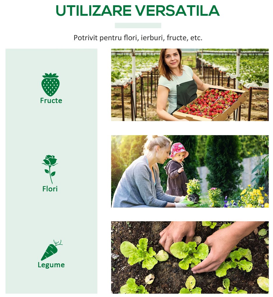 Mini sera gradina pentru plante, legume, fructe cu 3 ferestre tip rulou si protectie PE Anti-UV, verde 180x60x60cm Outsunny | Aosom Romania