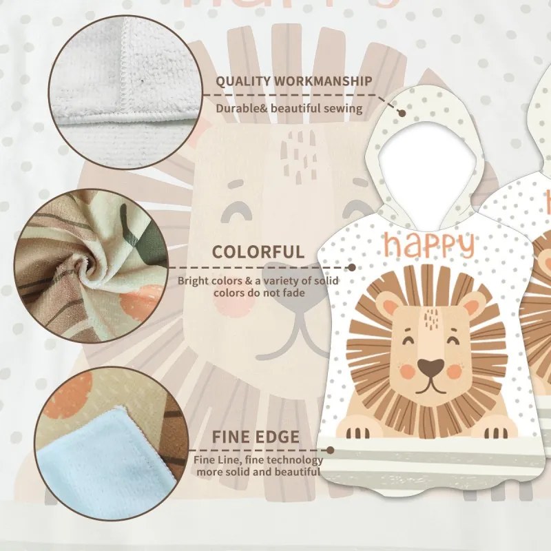 Poncho pentru copii HAPPY LION alb 60 x 60 cm