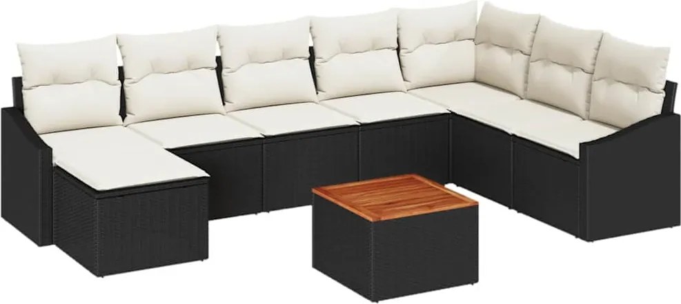 vidaXL Set de canapele pentru grădină 9 pcs Negru și Crem poliratan