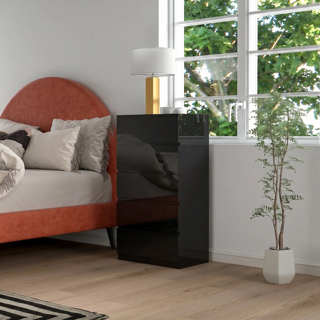 HOMCOM Comodă cu 5 Sertare din Lemn, pentru Dormitor, Design Modern și Multifuncțional, 55x34x100 cm, Negru | Aosom Romania