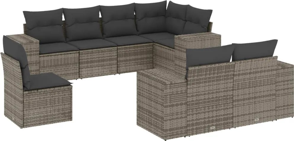 vidaXL Set canapele de grădină cu perne, 8 piese, gri, poliratan