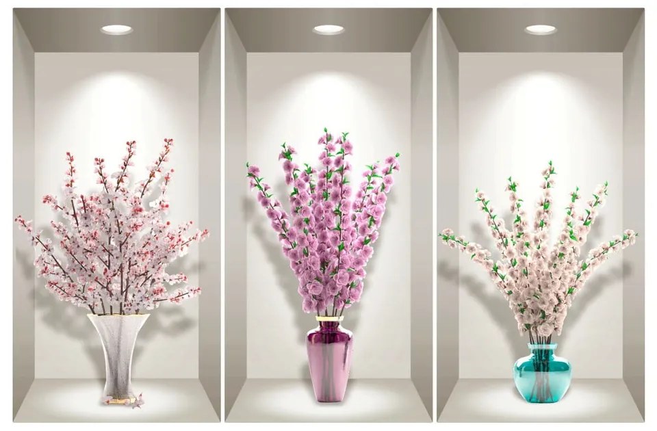 Set 3 autocolante 3D pentru perete Ambiance Bunches of Cherry