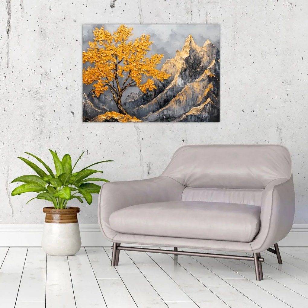 Tablou – Arbore auriu în munți (70x50 cm)