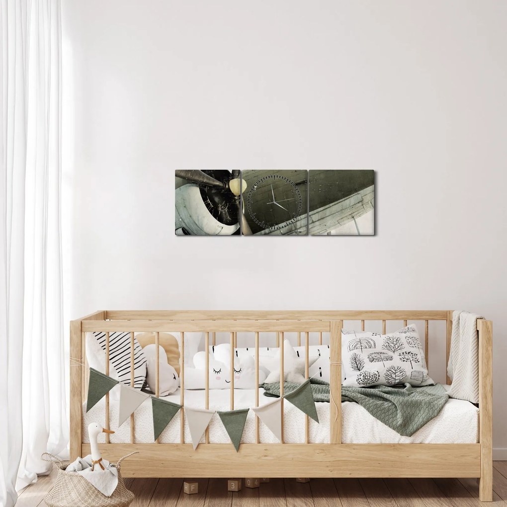 Tablou - Avion vechi cu elice (cu ceas) (90x30 cm)