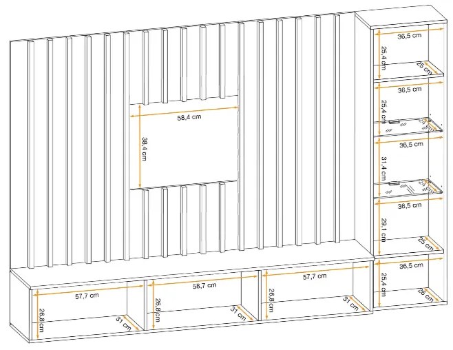 Set mobila living, suspendata, prindere perete, cu riflaj inclus, usi deschidere prin apasare, vitrina cu led, stejar  negru mat riflaj, 220 cm