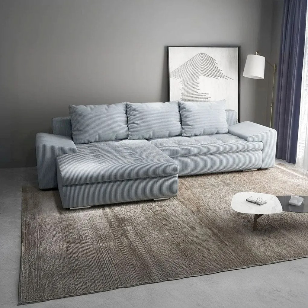 Colțar extensibil dumonde cu ladă de depozitare si sezut confortabil din spuma high-density, Leonardo Zoom Grey 260x185 cm