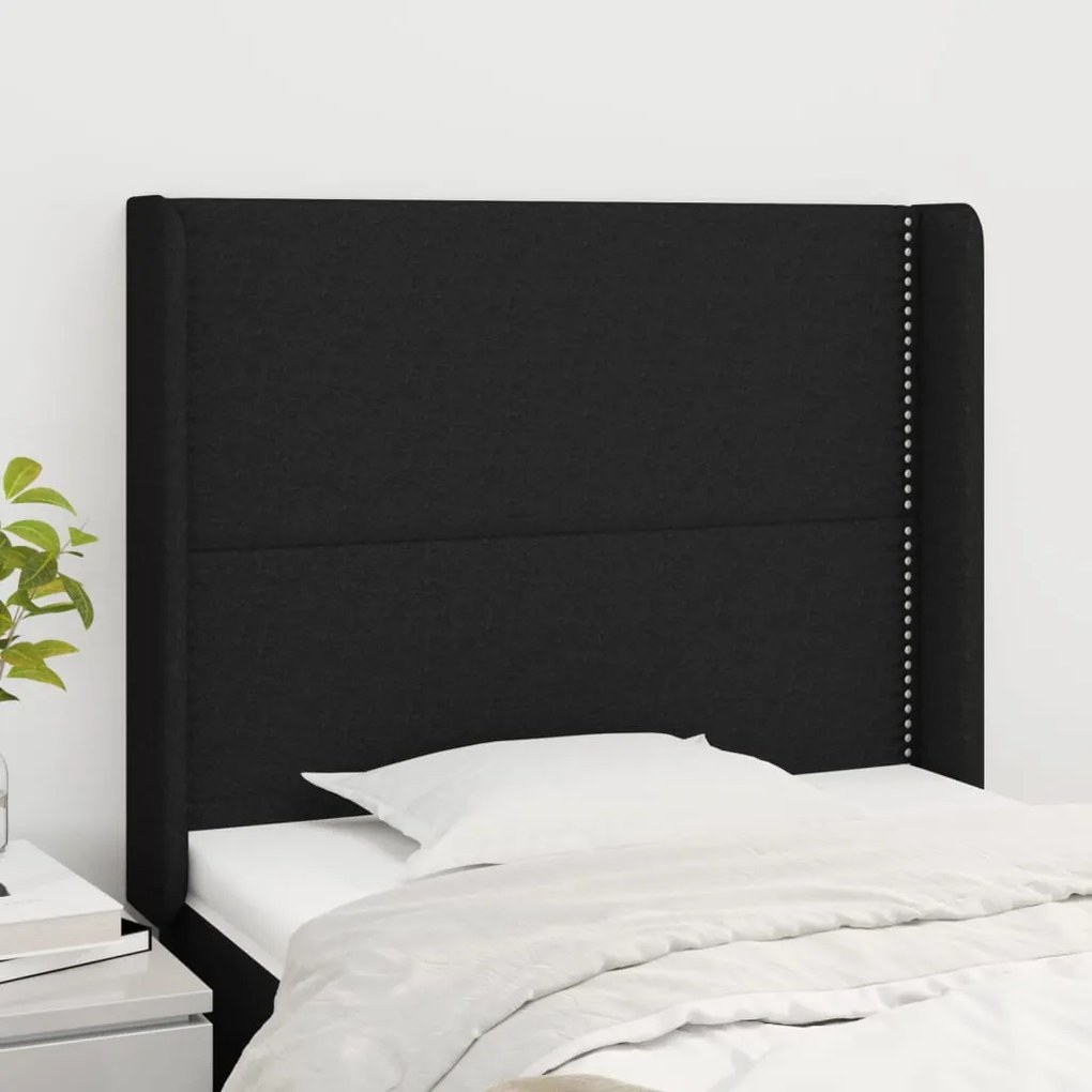 vidaXL Tăblie de pat cu aripioare, negru, 83x16x118/128 cm, textil