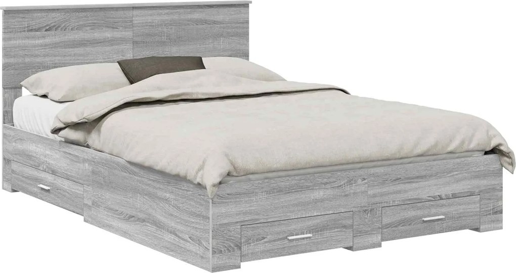 vidaXL Cadru de pat cu headboard Gri Sonoma 135 x 190 cm Lemn compozit