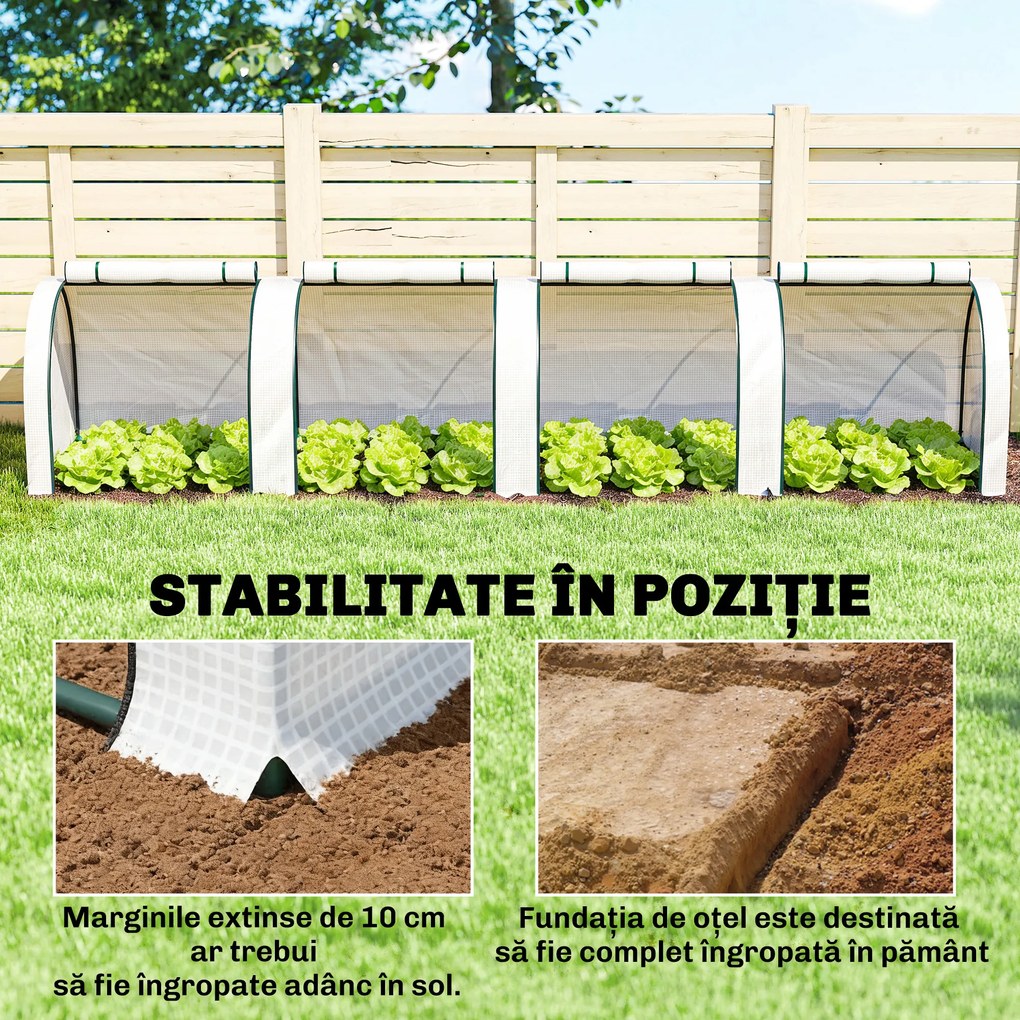 Outsunny Seră de Grădină, 4 Uși Rulabile, Oțel și Plastic, 395 x 100 x 80 cm, Alb | Aosom Romania