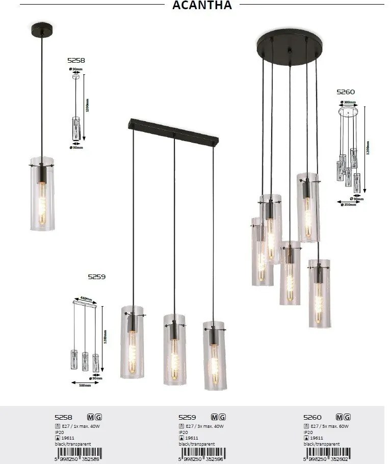 Lustra cu 3 pendule design modern Acantha negru