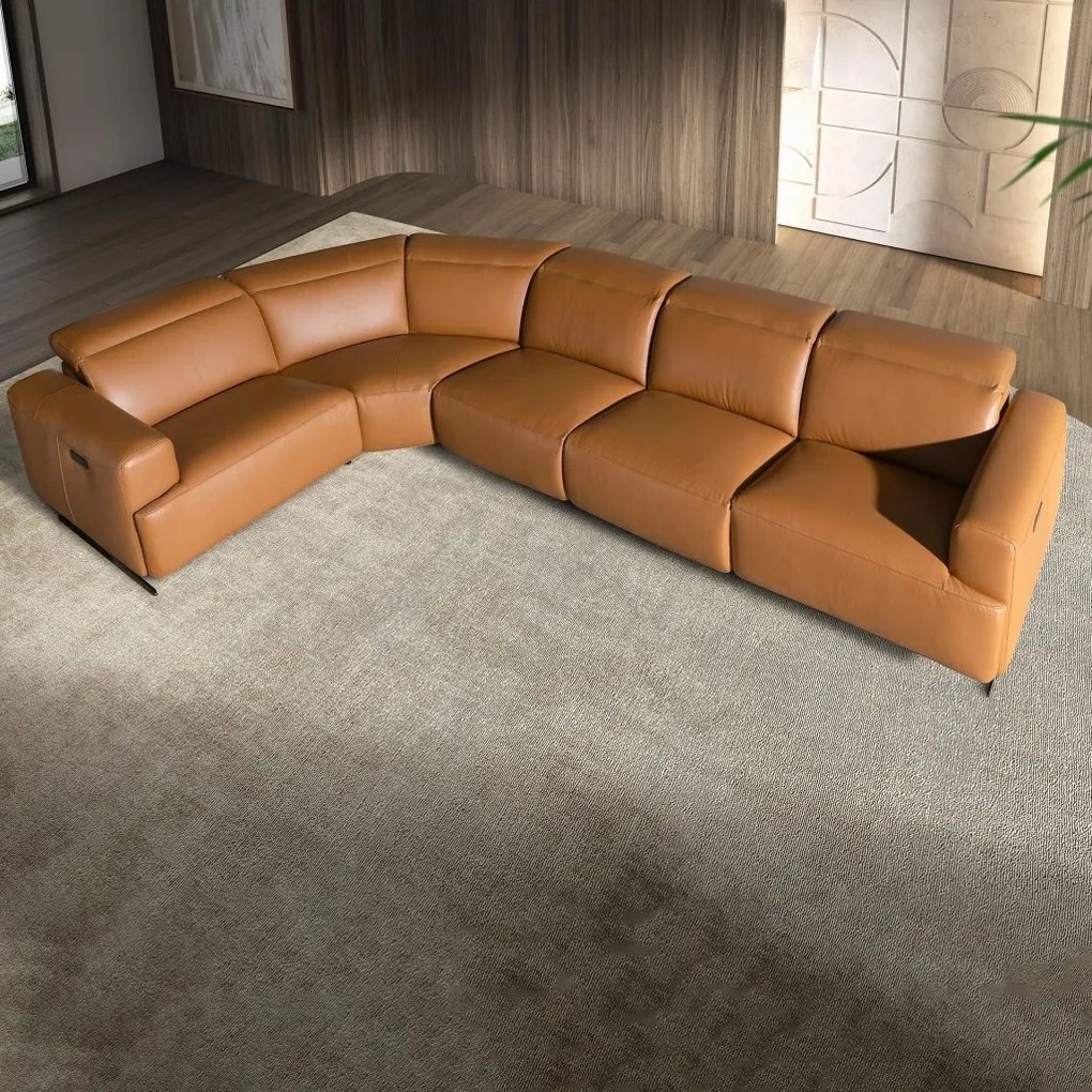 Coltar 5 locuri, Functia Relax, Sezlong Stanga, Cowhide maro