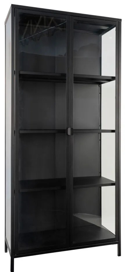 Vitrină Brisbane, 2 uși din sticlă, oțel, negru 80x35x175 cm